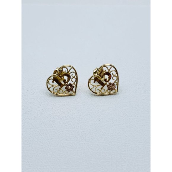 Real 10k gold earrings sweet 15 quinceañera heart studs